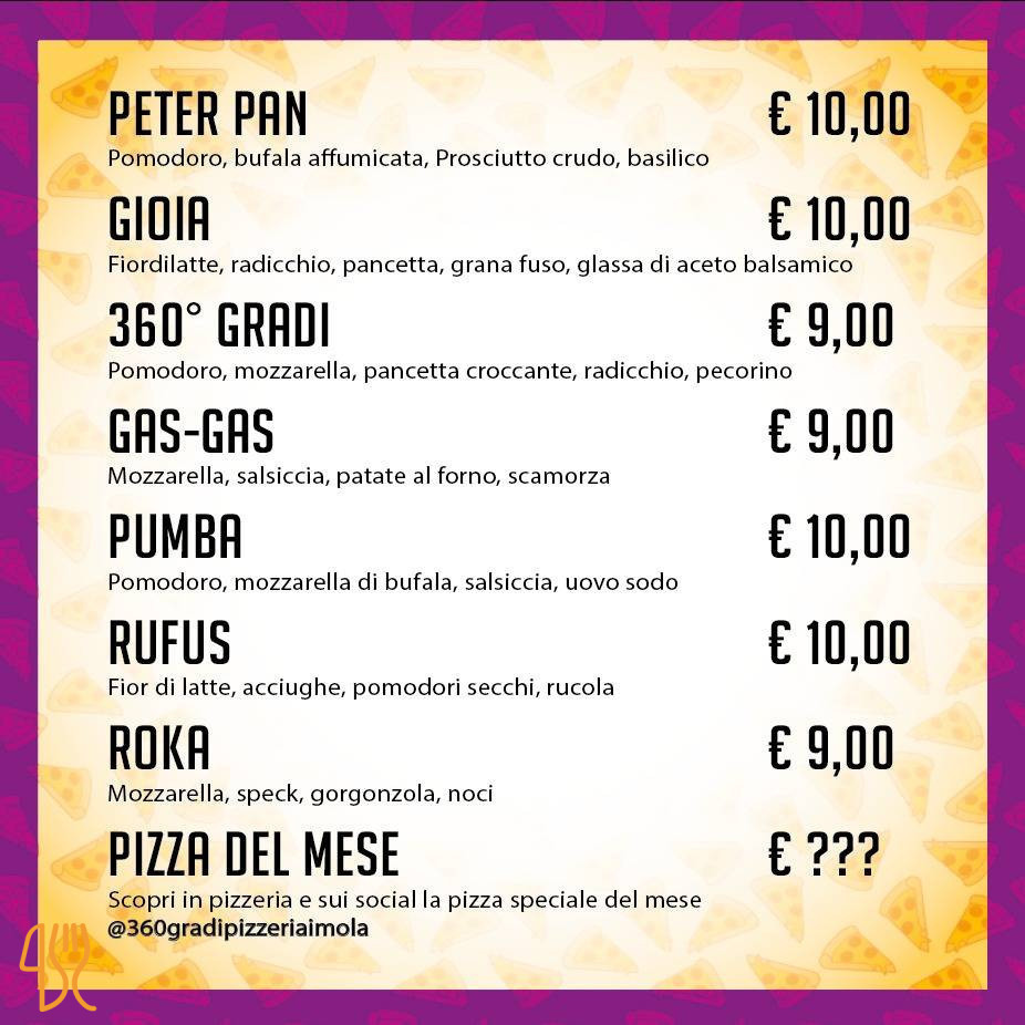 360 Gradi Pizzeria Carte