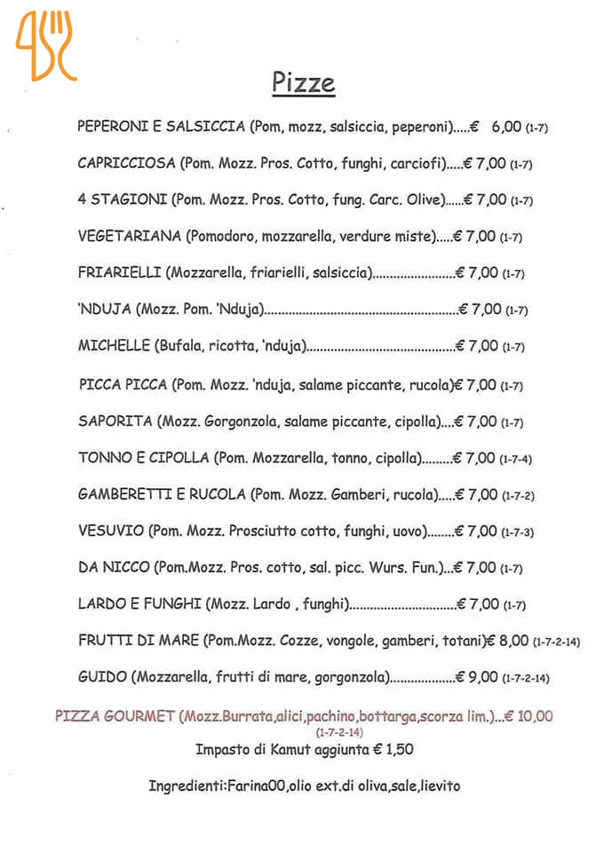 Pizzeria Da Nicco Carta