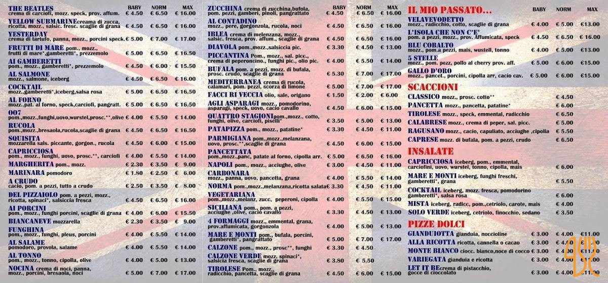 Pizzeria D’asporto The Beatles Carte