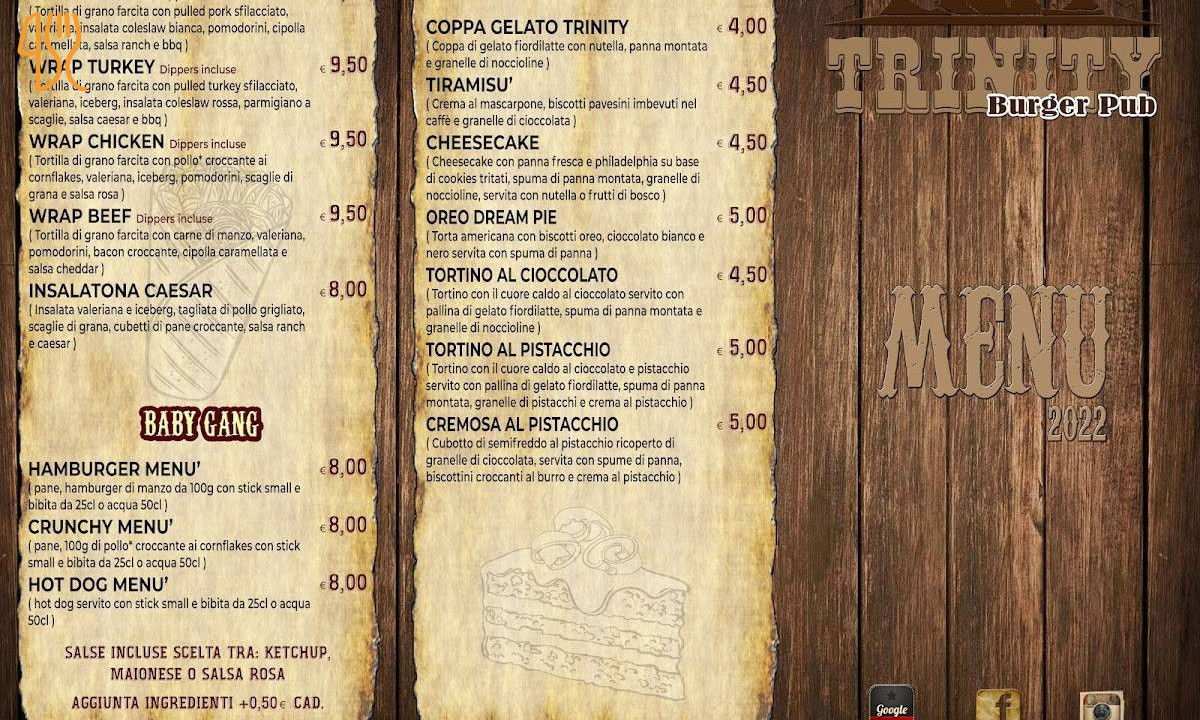 Trinity Burger Pub Carte