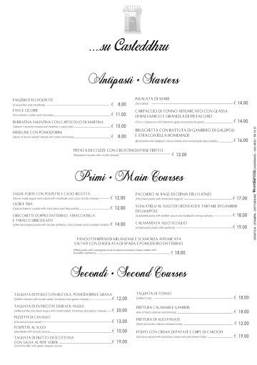 Trattoria Su Casteddhru Cucina Delle Tradizioni Carta