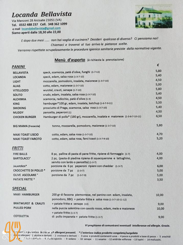 Locanda Bellavista Arcisate Carta