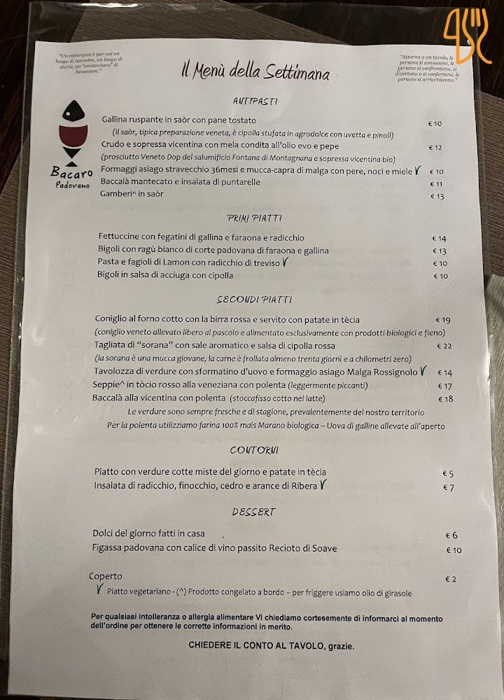 Bacaro Padovano Carta