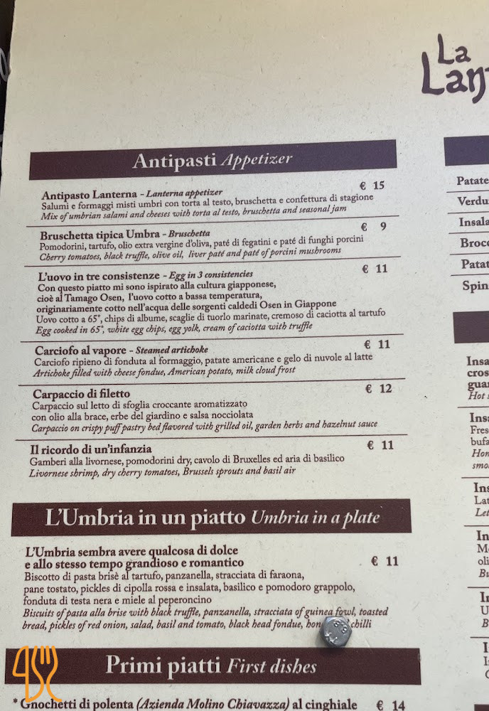 La Lanterna Pizzeria Carta