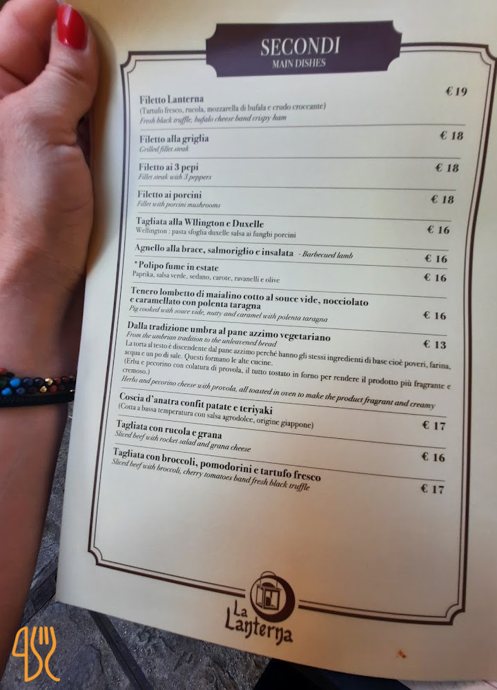 La Lanterna Pizzeria Carta