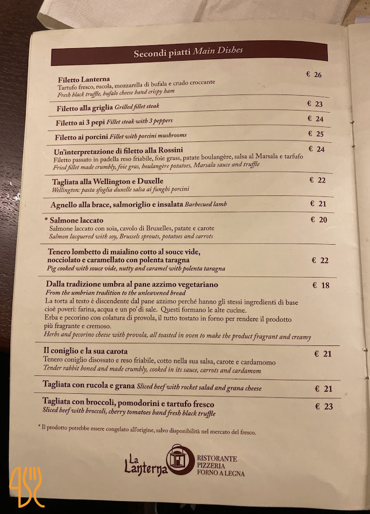 La Lanterna Pizzeria Carta