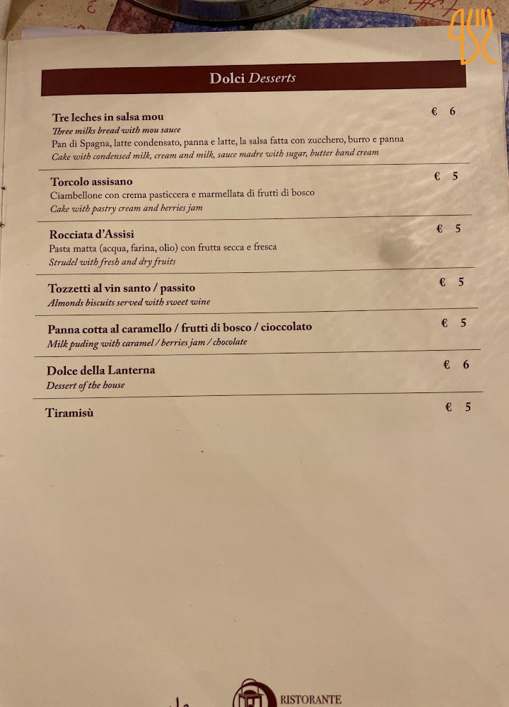 La Lanterna Pizzeria Carta