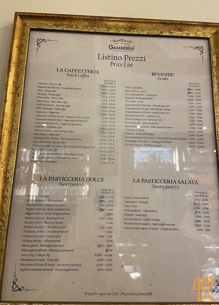 Café Pasticceria Gamberini Carte