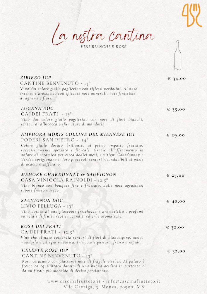Cascina Frutteto Speisekarte