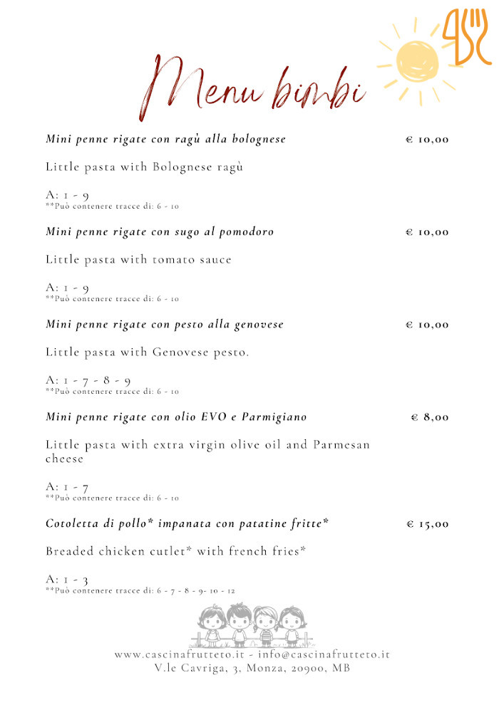 Cascina Frutteto Speisekarte