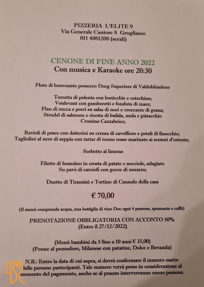 Pizzeria L'elite9 Carte