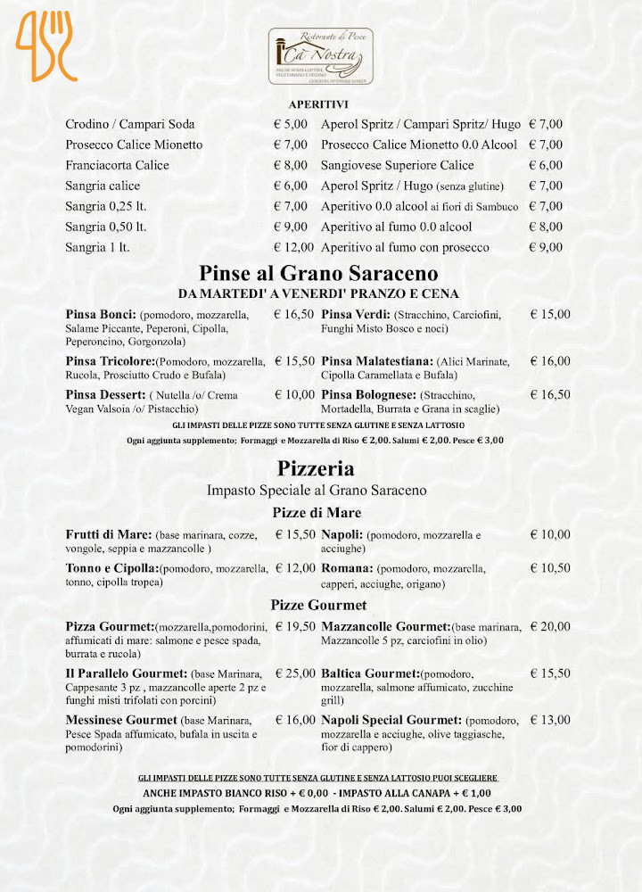 Ca' Nostra Pizzeria Carte