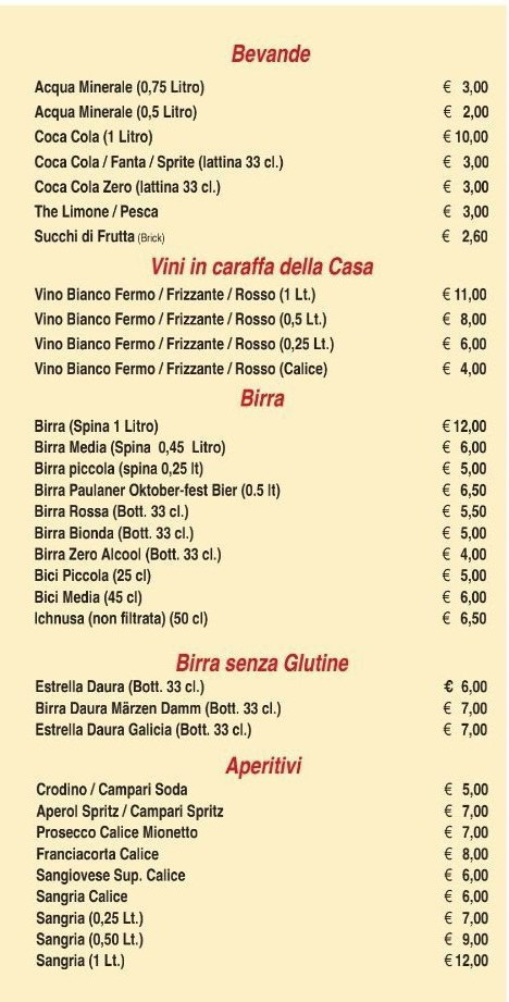 Ca' Nostra Pizzeria Carte