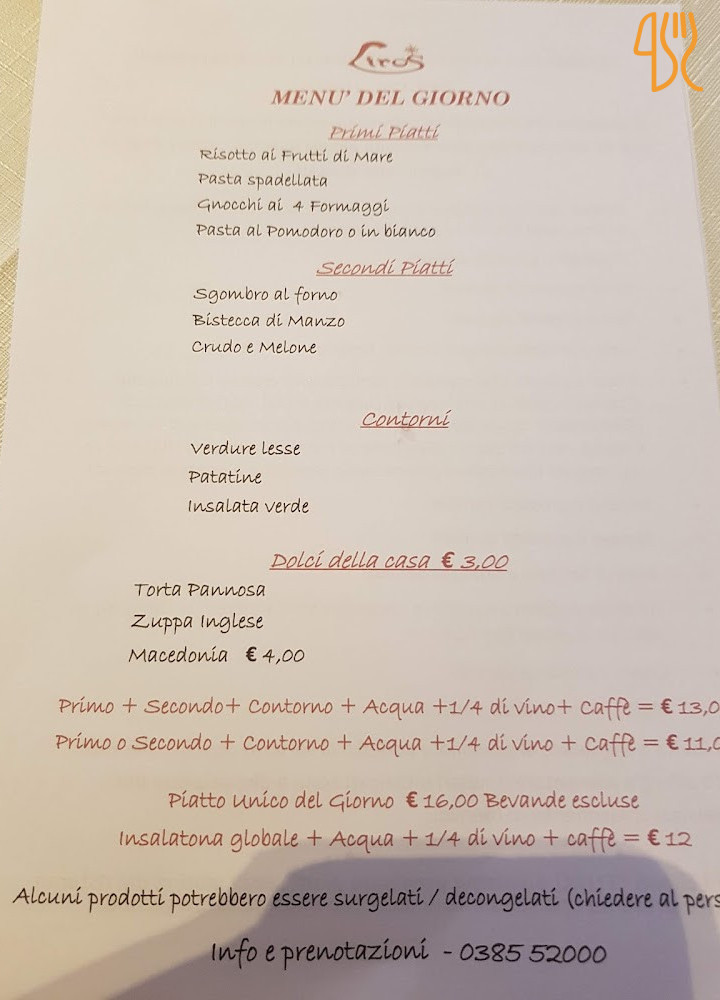 Liros Specialità Di Carne E Pesce Pizzeria Eventi E Cerimonie Carta