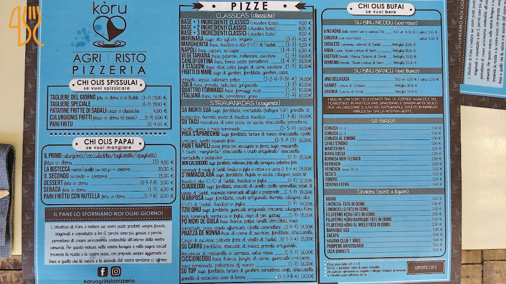 Kòru Agriristopizzeria Speisekarte