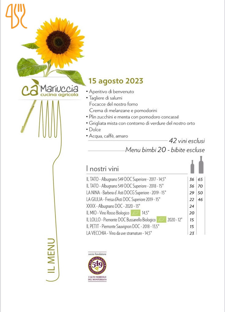 Ca'mariuccia Agriturismo Biologico Speisekarte