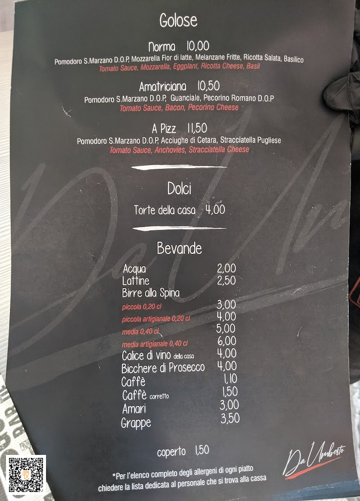 Da Umberto La Pizzeria Contemporanea Carta