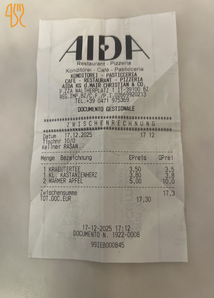 Aida Pizzeria Carta