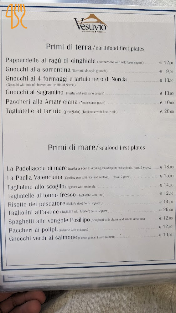 Pizzeria Vesuvio Carte