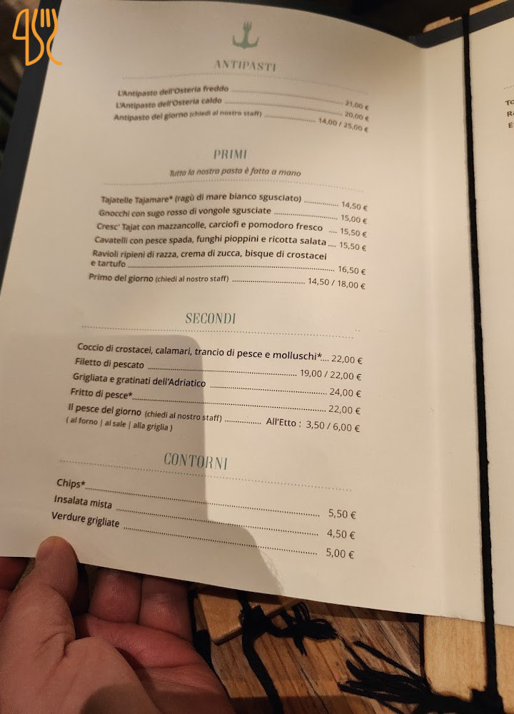 Tajamare Osteria Di Mare Carta