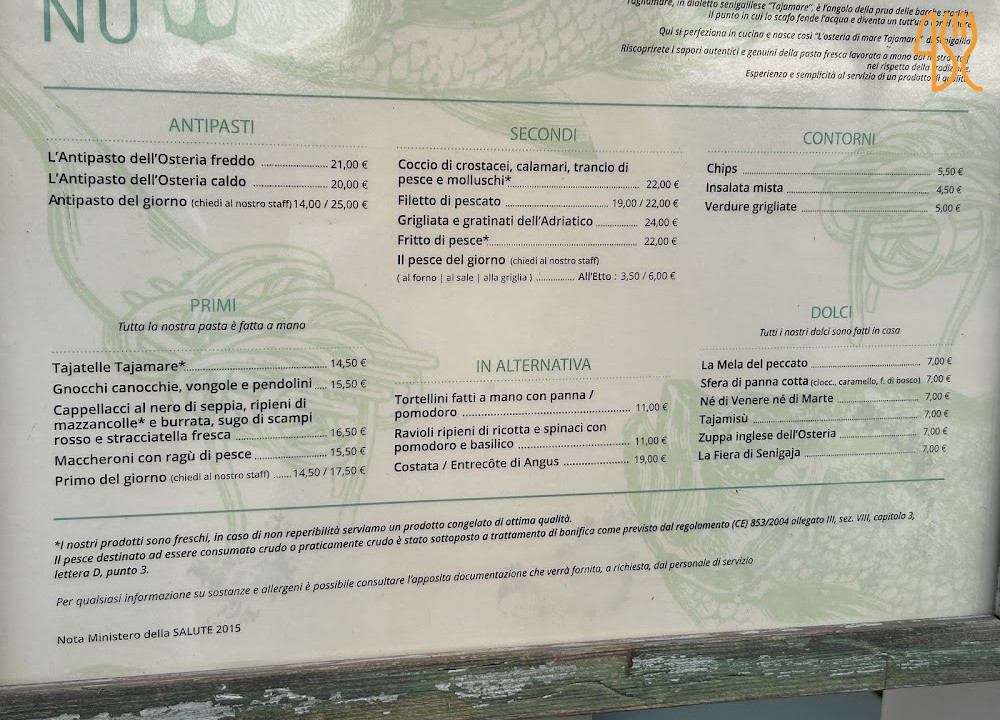 Tajamare Osteria Di Mare Carta