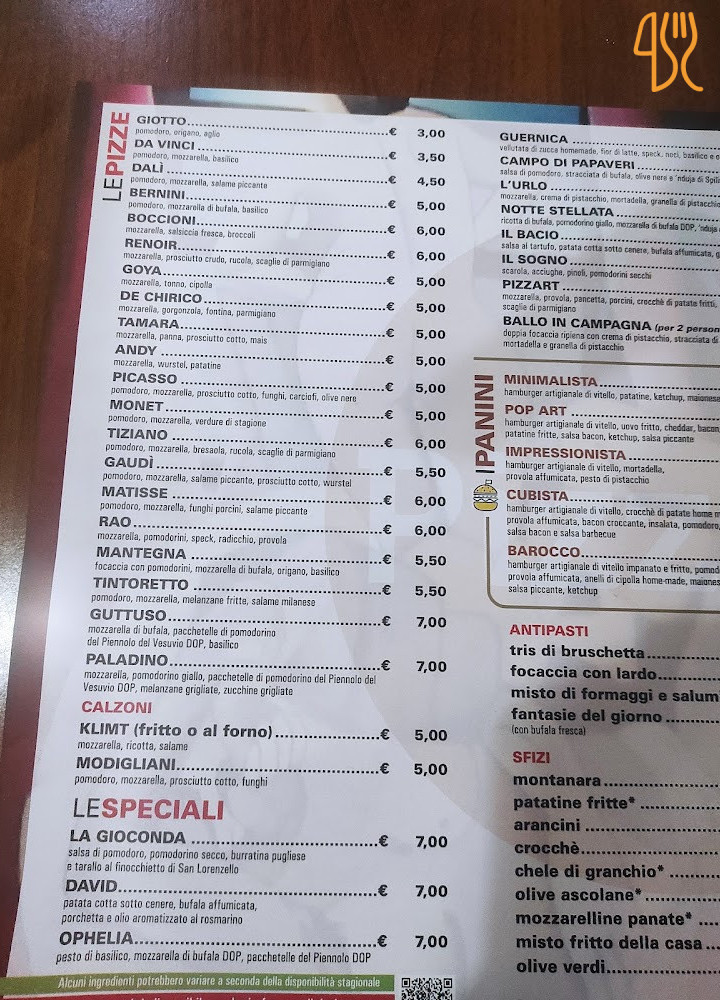 Pizzart Speisekarte