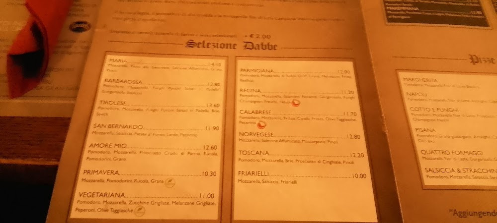 Pizzeria Birreria Dabbe Speisekarte