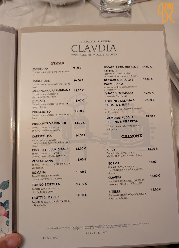 Clavdia Ristorante Pizzeria Piazza Barberini Carta