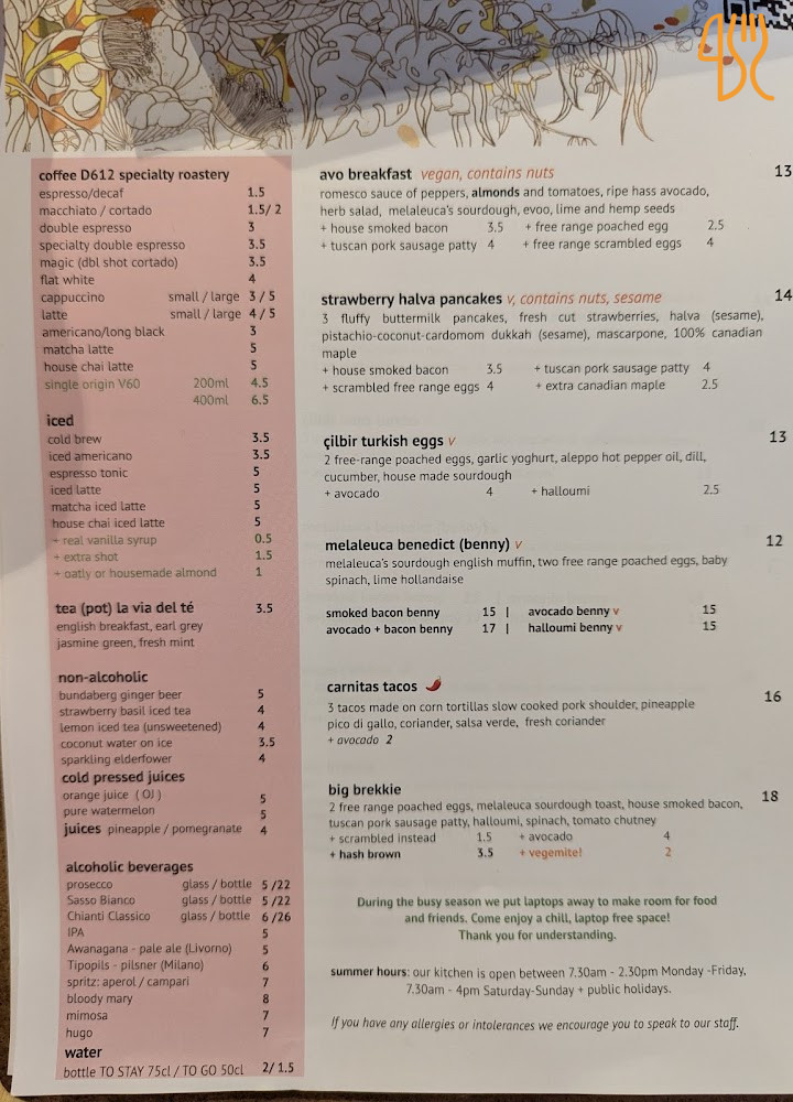 Melaleuca Pasticceria E Bistrò Speisekarte