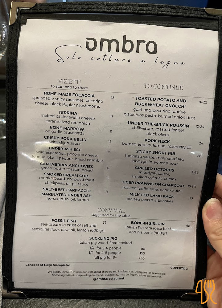 Ombra Speisekarte