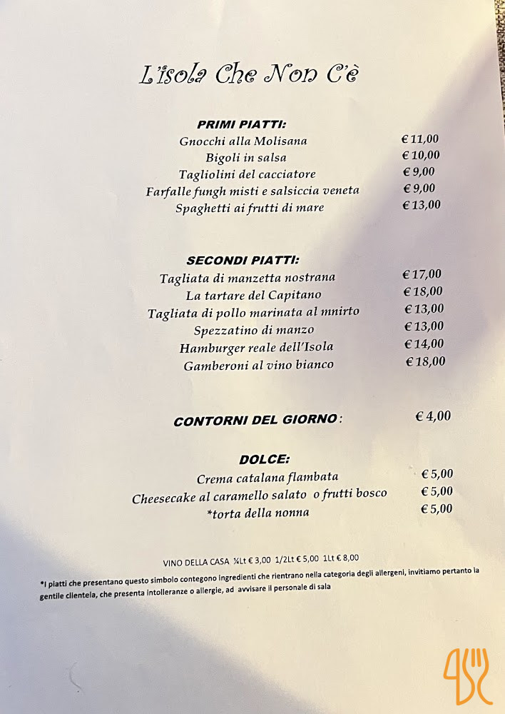 Trattoria L'isola Che Non C'è Carta