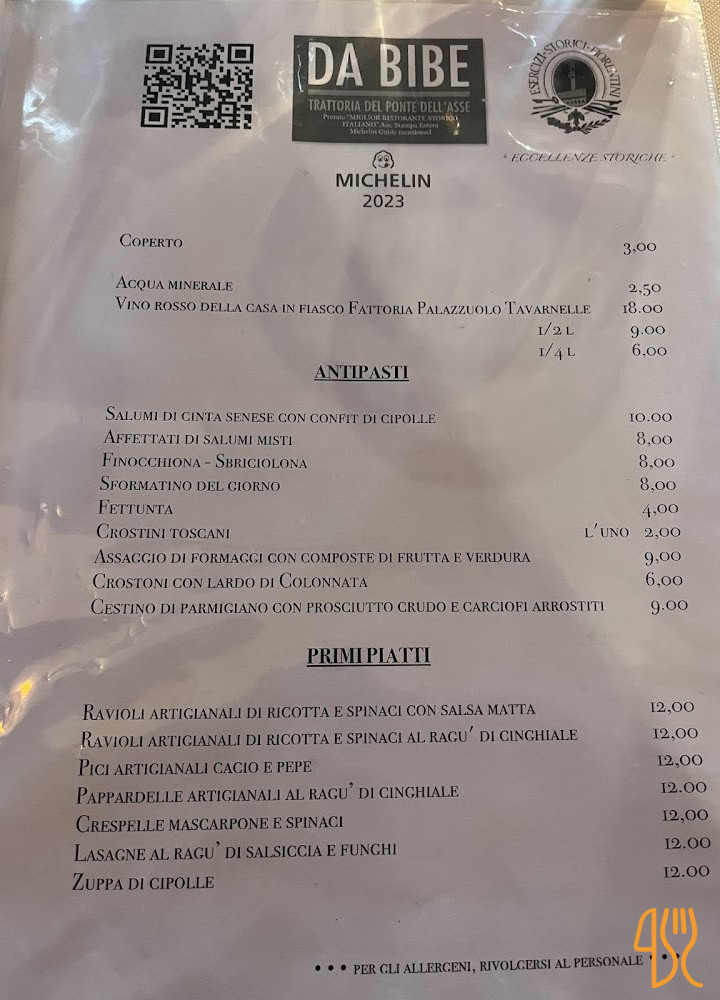 Trattoria Bibe Di Baudone Matteo Carte