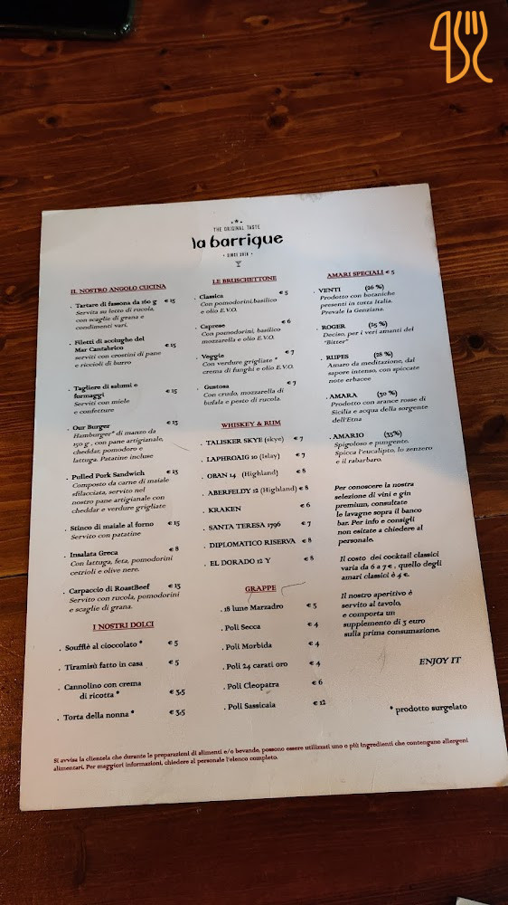 La Barrique Speisekarte