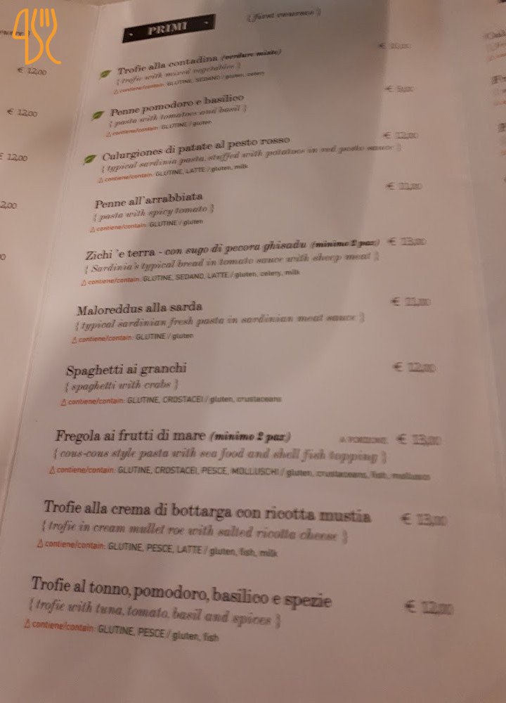 Trattoria Sa Nassa Meniu