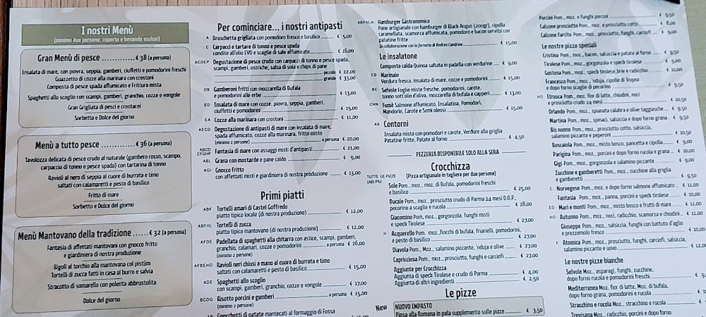 Pizzeria Selvole Castel Goffredo Speisekarte