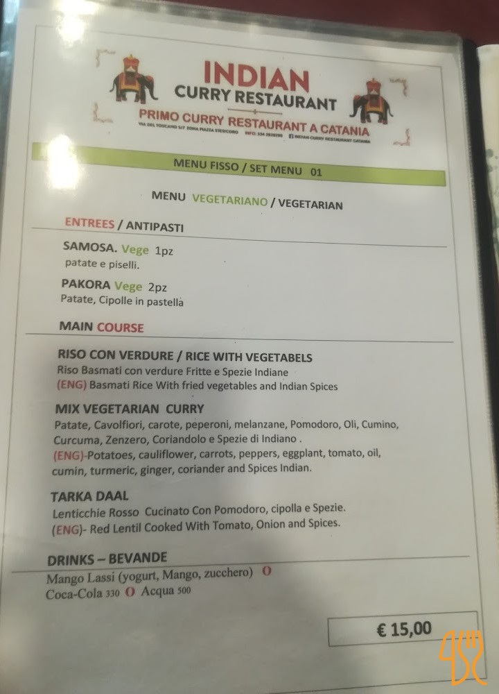 Indian Curry Catania Carte