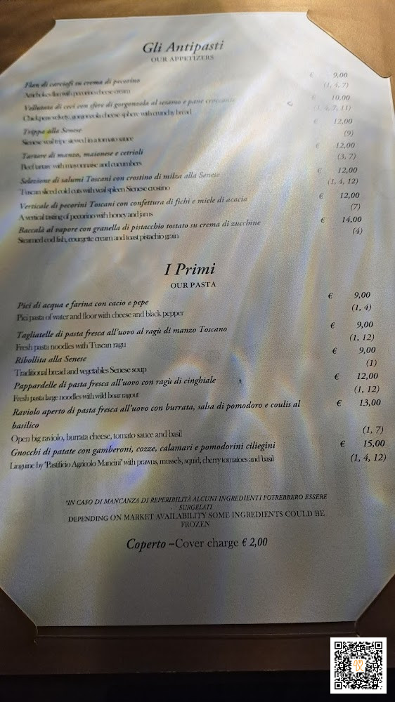 Osteria Numero Unico Speisekarte