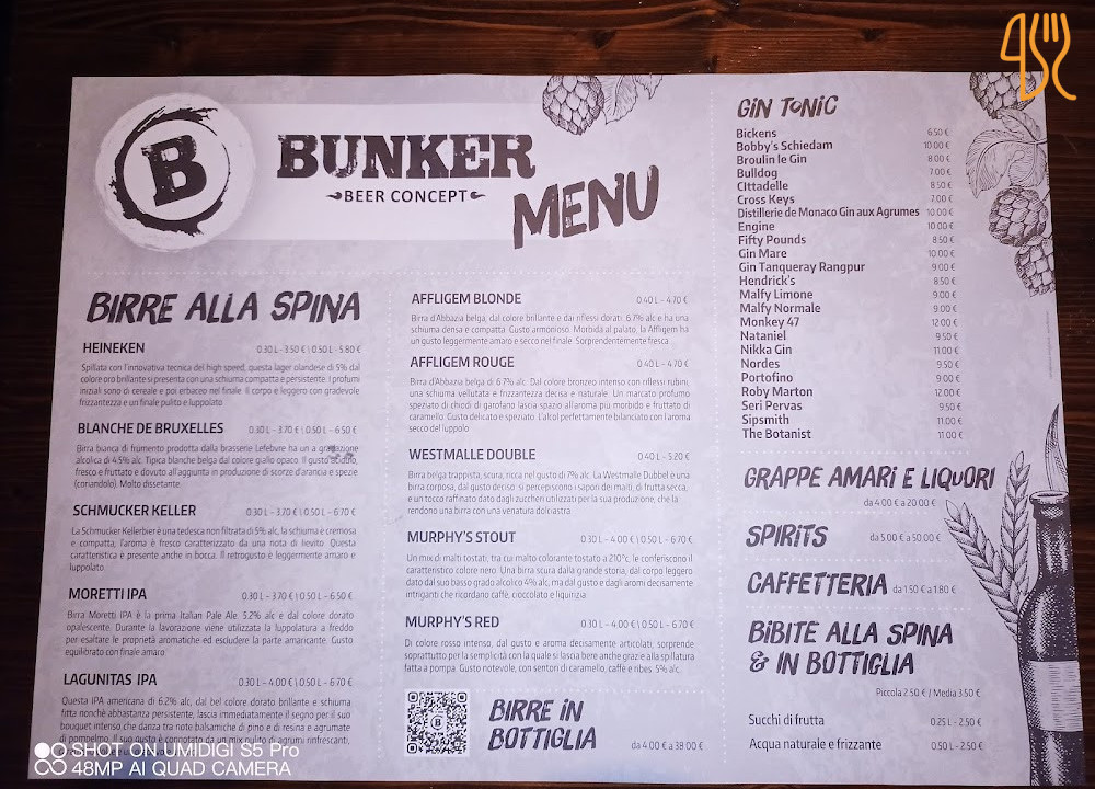 Birreria Bunker Carta
