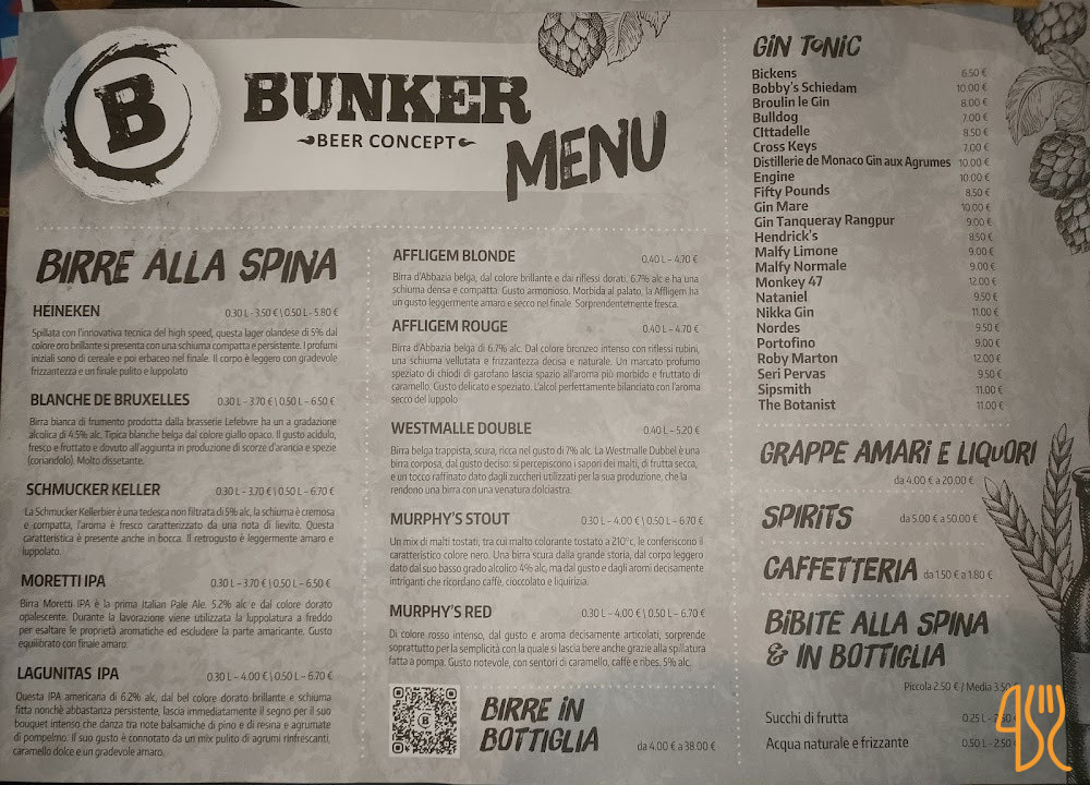 Birreria Bunker Carta
