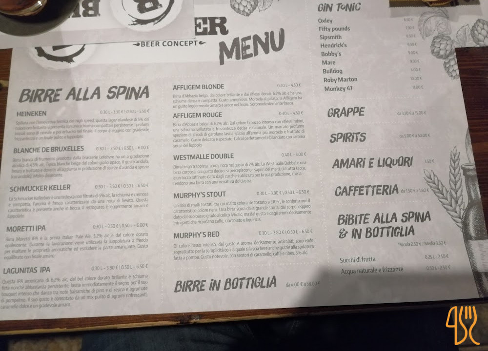 Birreria Bunker Carta