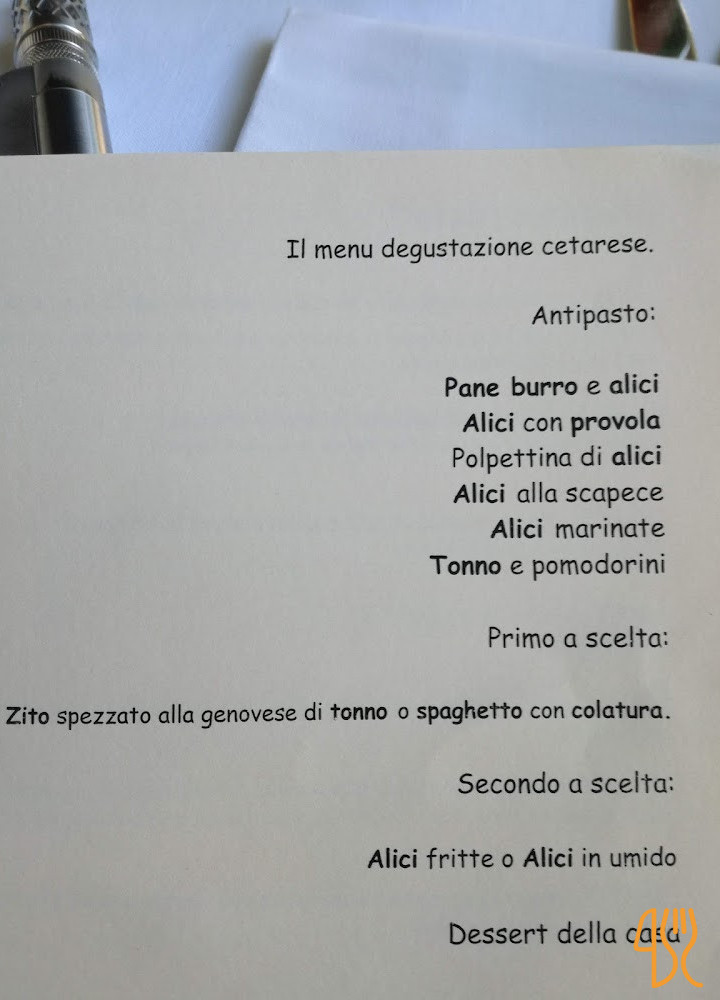 Al Convento Cetara Speisekarte