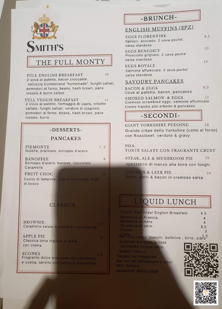 Smith's British Inglese Speisekarte