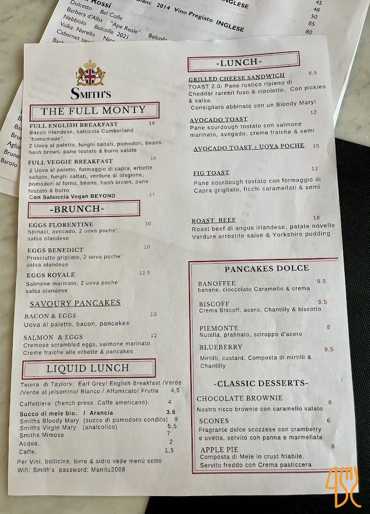 Smith's British Inglese Speisekarte