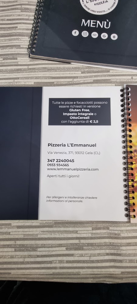 L'emmanuel Pizzeria Gela Carta