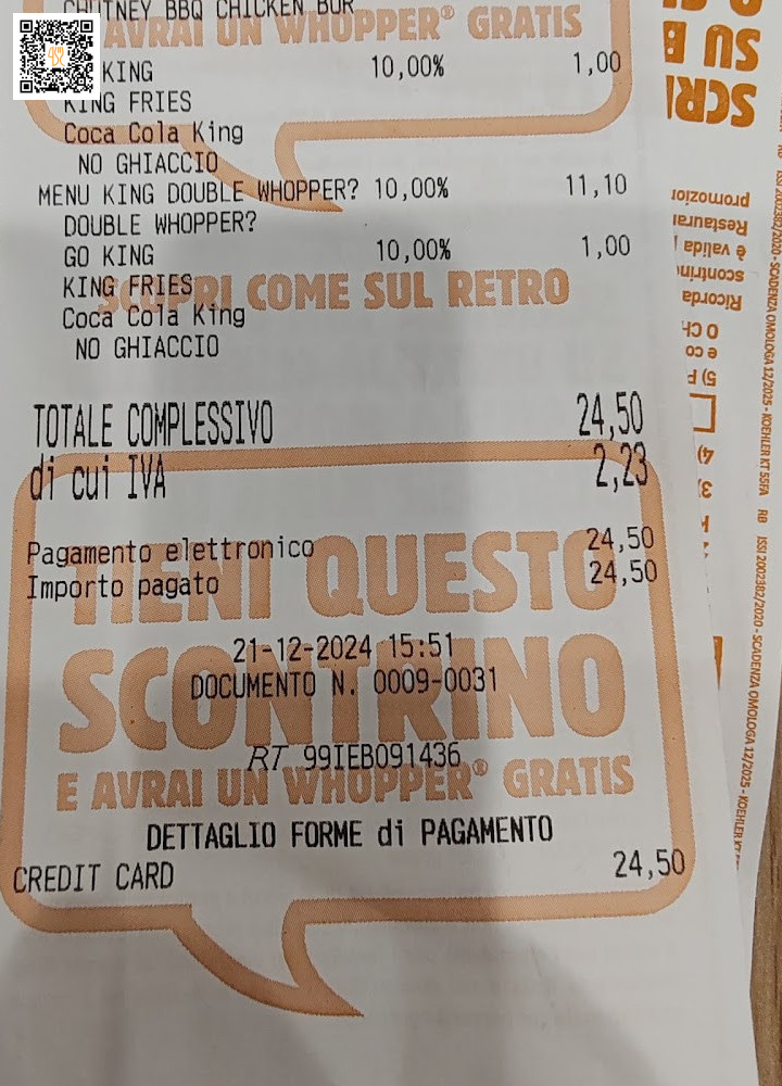 Burger King Speisekarte