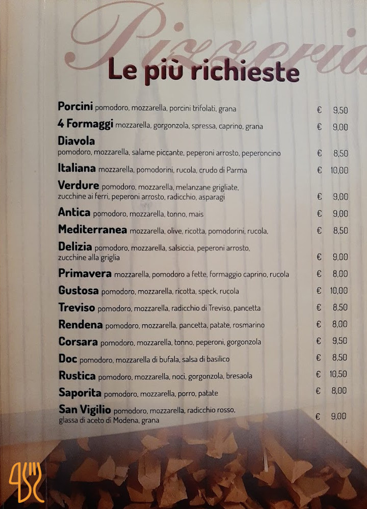 Pizzeria Les Arcs Speisekarte
