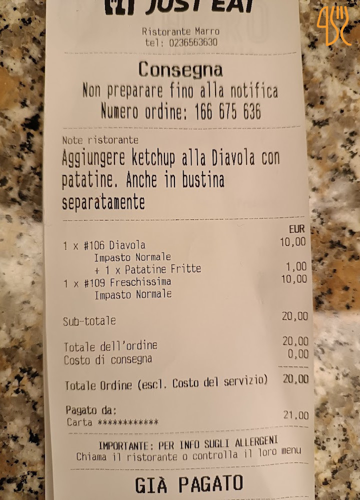 Marro Grill Pizza Speisekarte