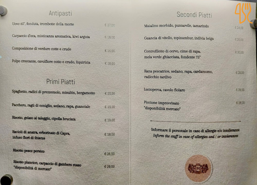 Hostaria Cernobbio Speisekarte