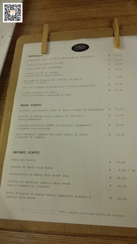 Vineria Kabiria Speisekarte