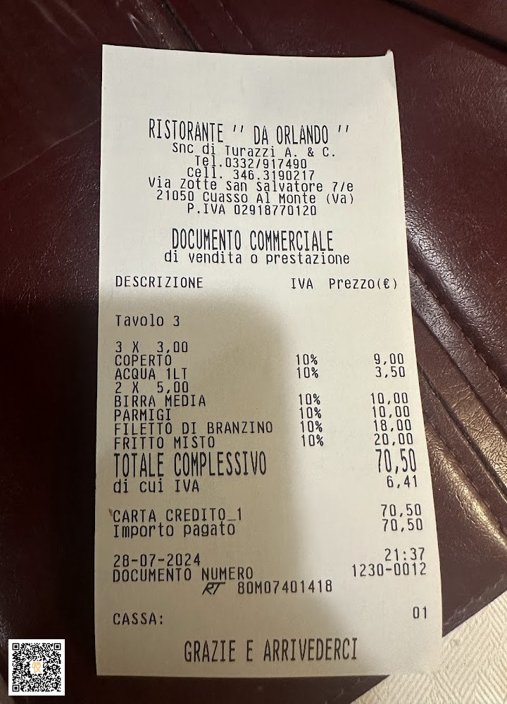 Da Orlando Speisekarte